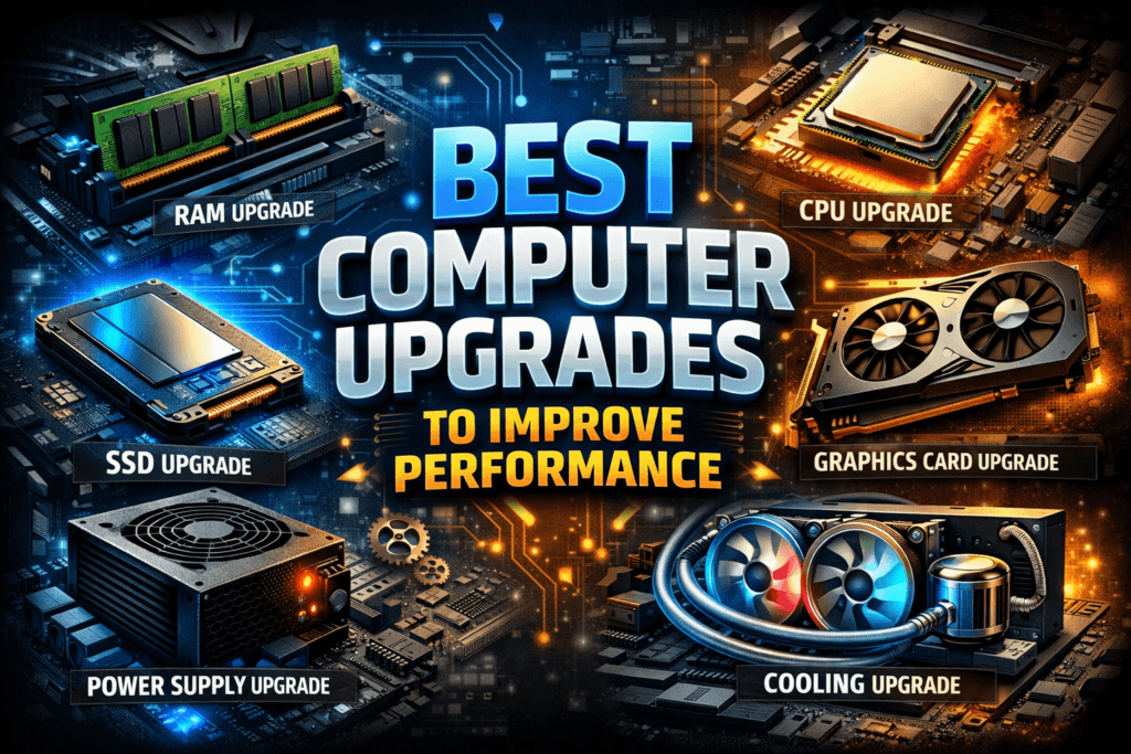Best computer upgrades to improve performance including RAM, SSD, CPU, graphics card, power supply, and cooling system