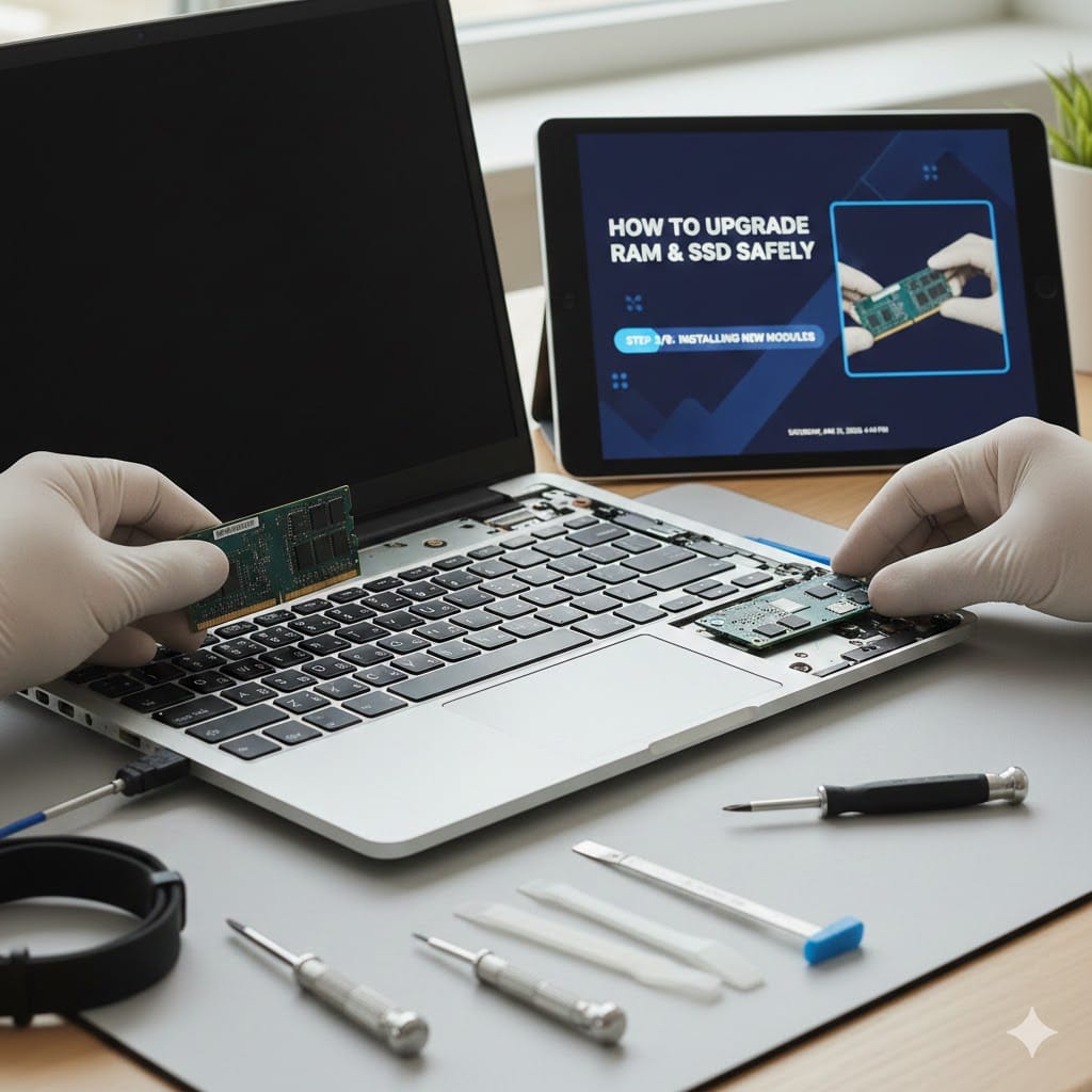 How to upgrade RAM and SSD safely in a laptop step by step