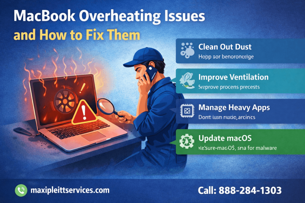 MacBook overheating issues showing overheating laptop and troubleshooting solutions