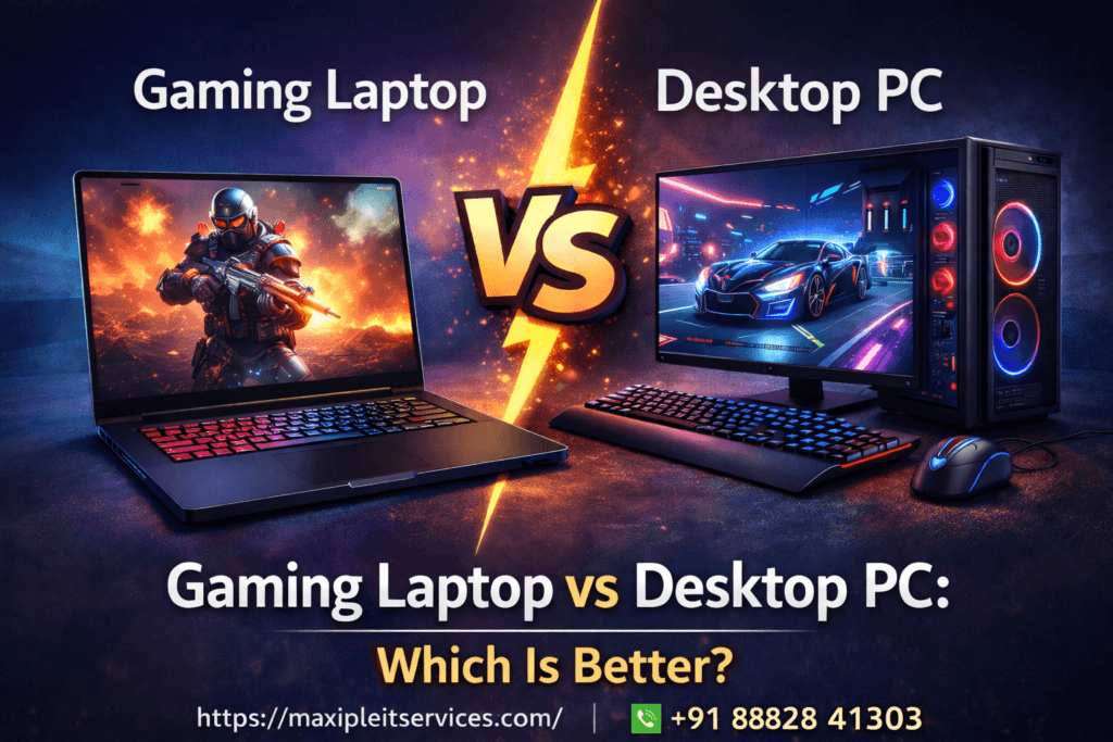 Gaming Laptop vs Desktop PC comparison showing performance, portability, and gaming setup differences