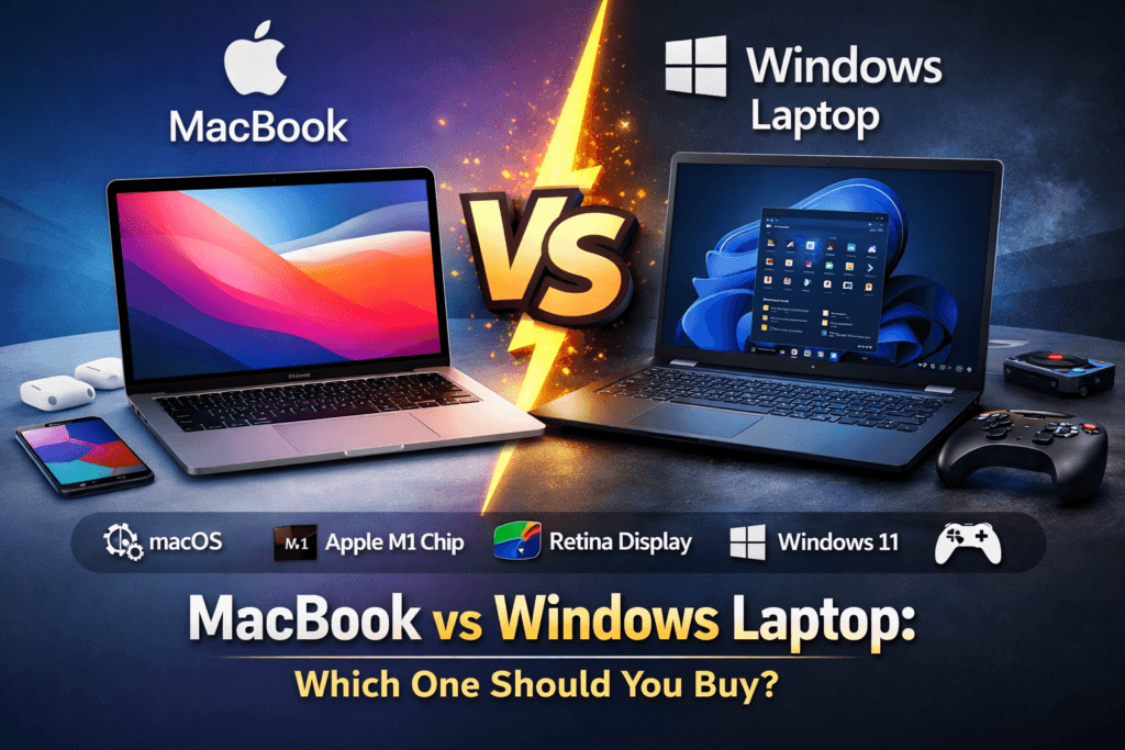 MacBook vs Windows Laptop comparison showing design, performance, and operating system differences