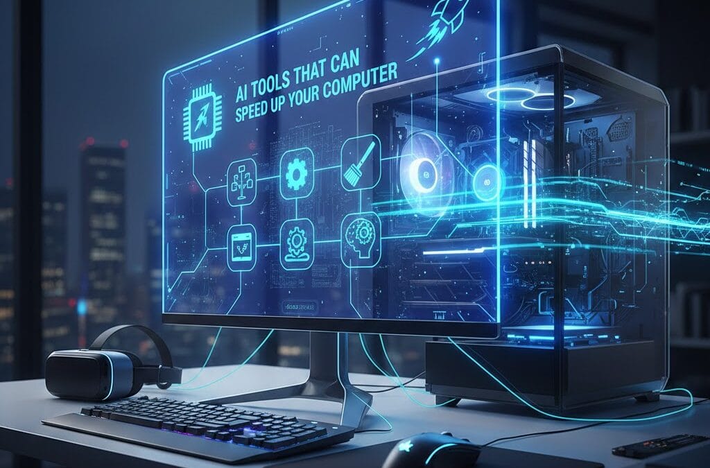 AI PC optimization tools interface displayed on modern desktop computer improving system speed and performance