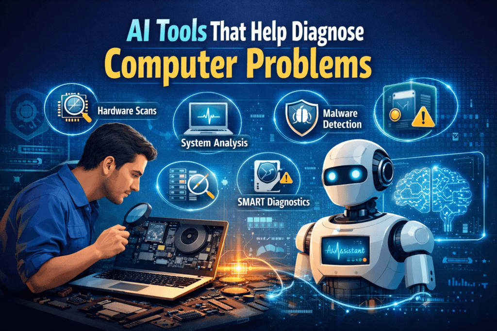 AI tools that help diagnose computer problems by analyzing laptop hardware, system performance, and malware using artificial intelligence
