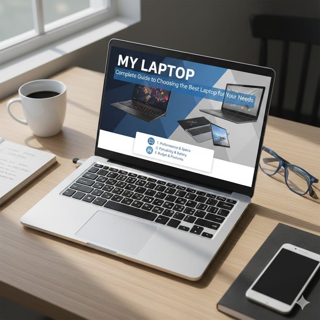 My laptop complete guide displayed on laptop screen showing performance specs and buying tips