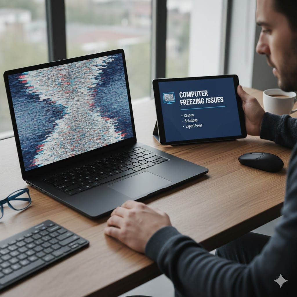 Computer freezing issues caused by overheating, low system resources, malware, and storage problems in laptops and desktop computers.