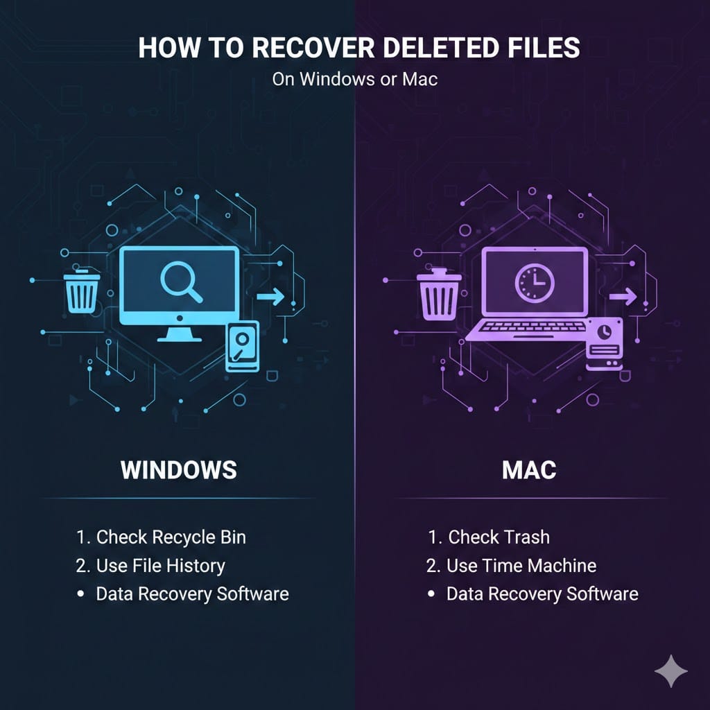 How to recover deleted files on Windows or Mac using Recycle Bin, File History, Trash, and Time Machine data recovery methods