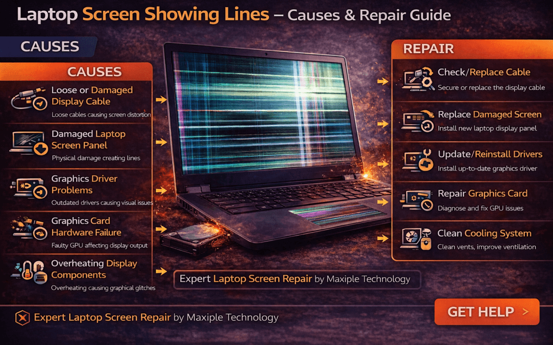 Laptop Screen Showing Lines