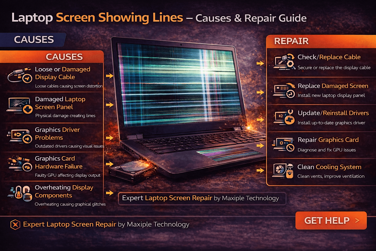 Laptop Screen Showing Lines